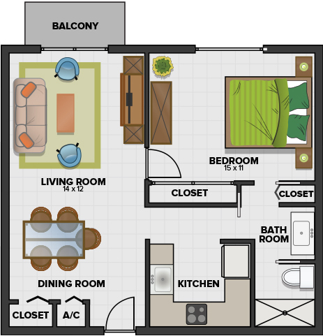 floor plan for 1 bedroom